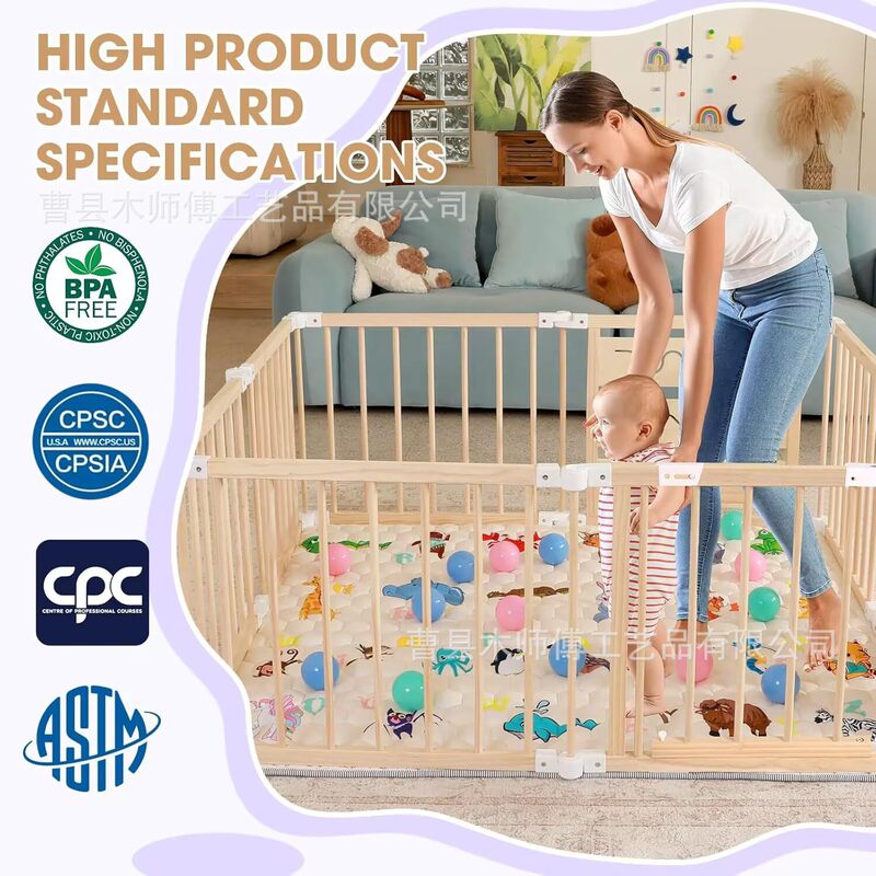 Source Factory Solid Wood Baby Playpen Foldable and Expandable Baby Crawling and Walking Protective Fence for Indoor Use