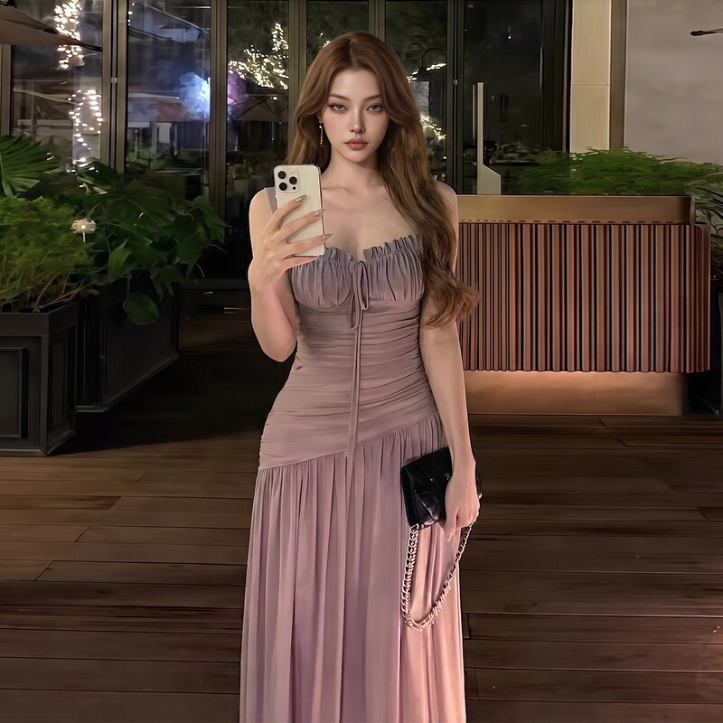 2026 European and American Cross-Border Summer New Style Comfortable Casual Fashion Heavy-Duty Pure Desire Style Ruched Bustier Long-Sleeve Dress 2026 European and American Cross-Border Summer New Style Comfortable Casual Fashion Heavy-Duty Pure Desire Style Ruched Bustier Long-Sleeve Dress