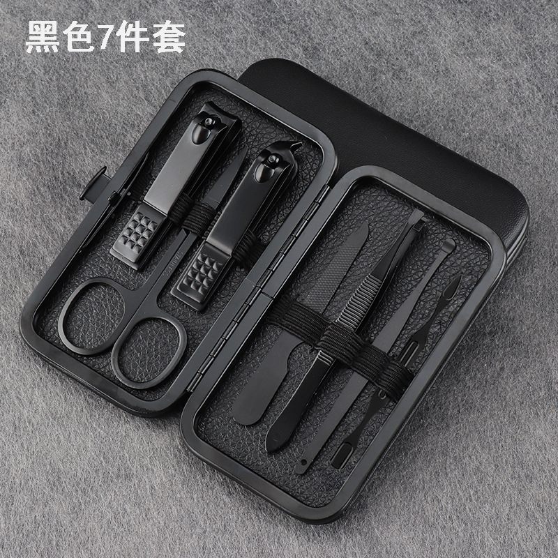 Acero inoxidable negro cortaúñas conjunto completo de 18 piezas cortaúñas traje acné aguja pedicura cuchillo belleza alicates manicura herramientas