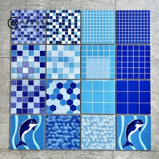 Anti-Slip Blue Imitation Mosaic Bathroom Background Wall Tiles, No Grout Hexagonal Tiles, Anti-Slip Blue Tiles