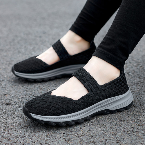 Summer mother's cloth shoes, large size women's shoes, middle-aged and elderly sandals, flat shoes, lightweight, breathable, woven shoes, non-slip