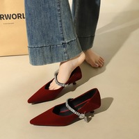 2355-K218 French pointed Mary Jane women's shoes with fine heels and rhinestones in a single stripe suede style party shoes