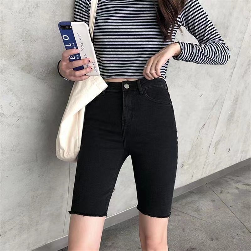 High-waisted denim capri pants for women, new versatile slim-fit thin mid-length pants, arm-lifting cycling shorts High-waisted denim capri pants for women, new versatile slim-fit thin mid-length pants, arm-lifting cycling shorts