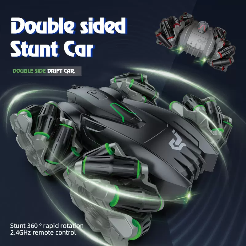 跨境专供遥控漂移特技车四驱横向双面灯光越野攀爬旋转儿童玩具车
