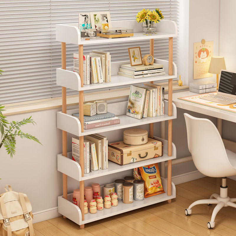 Estantería simple piso de madera maciza pierna de almacenamiento de múltiples capas dormitorio rack de almacenamiento sala de estar estante de exhibición hogar pequeña estantería