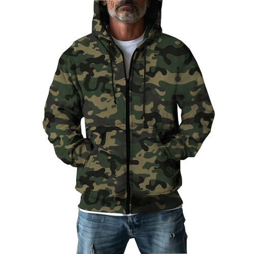Ocode Spring and Autumn Men's Hooded Camouflage Cardigan Sweatshirt Casual Top Versatile Casual Shirt