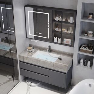 Light Luxury Rock Plate Ceramic Seamless Integrated Table Basin Cabinet Solid Wood Intelligent Bathroom Cabinet Wash Basin Wash Basin Cabinet Wash Table