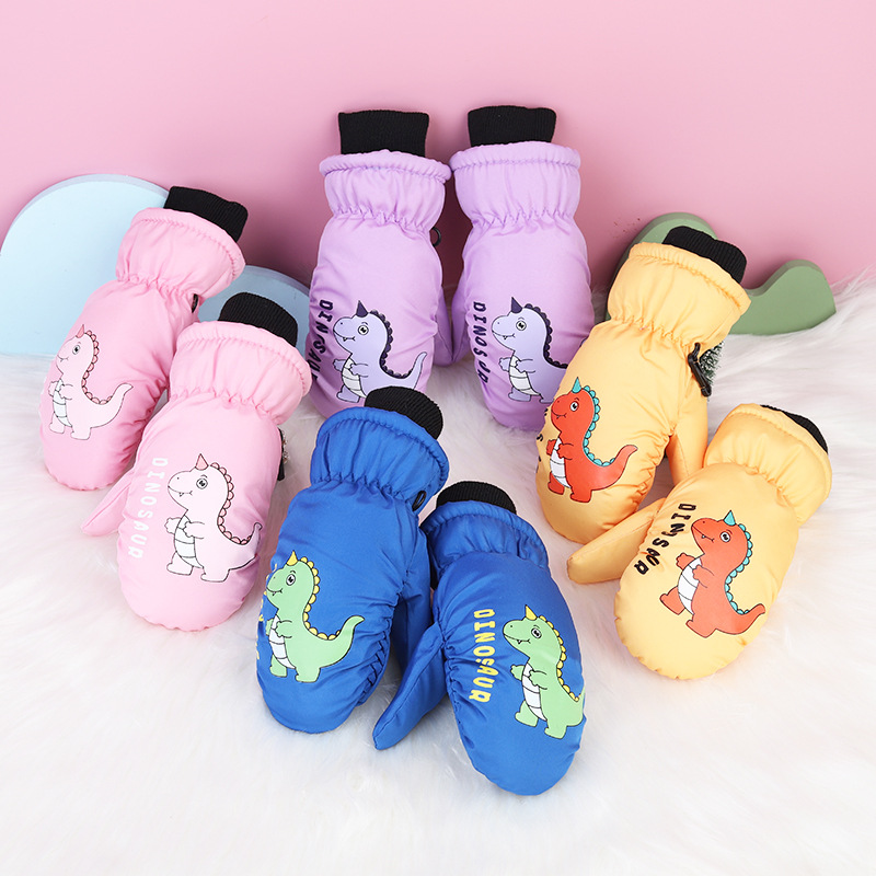 Guantes de nieve infantiles con dedos juntos – De algodón grueso, impermeables, diseño de dibujos animados