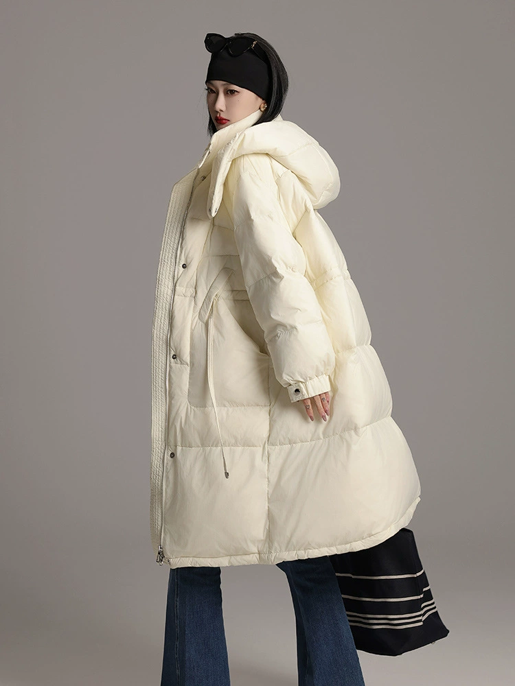 Velvet winter down jacket, duck down, hooded maxi length, oversized, increased thickness