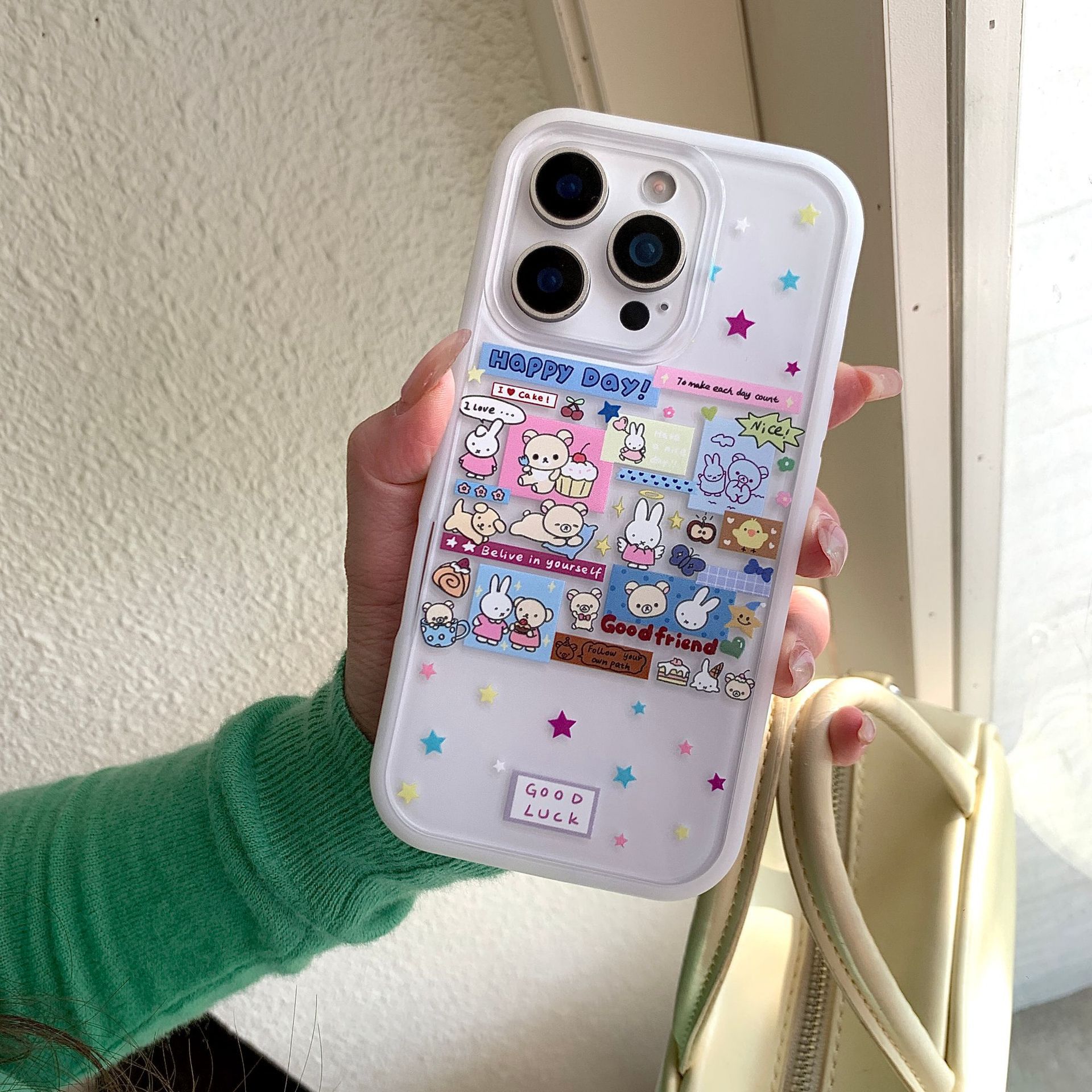 Etiqueta engomada de ilustración de dibujos animados estrella conejo para iphone16ProMax funda para teléfono móvil 14 Apple 15 mujeres 13 nuevo