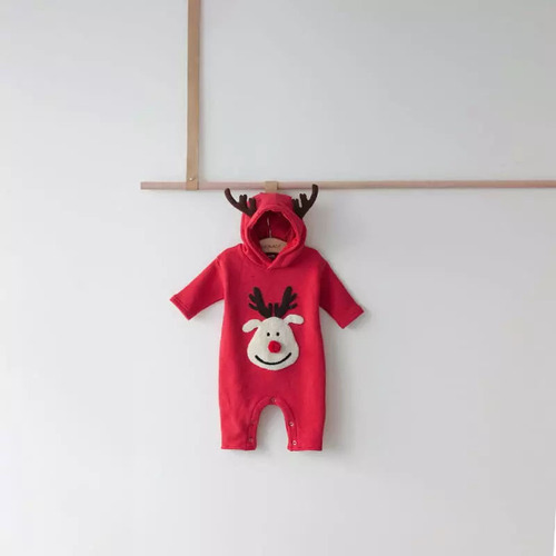 24 autumn and winter new Korean style baby jumpsuit ins style Christmas baby crawling suit fawn embroidered baby clothes