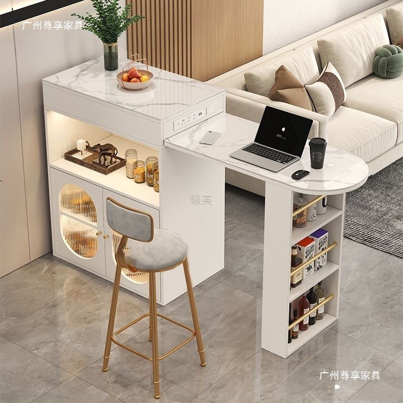 Home Small Apartment Retractable Rotating Internet Celebrity Bar Table with Charging Light Luxury Sideboard Living Room Leisure