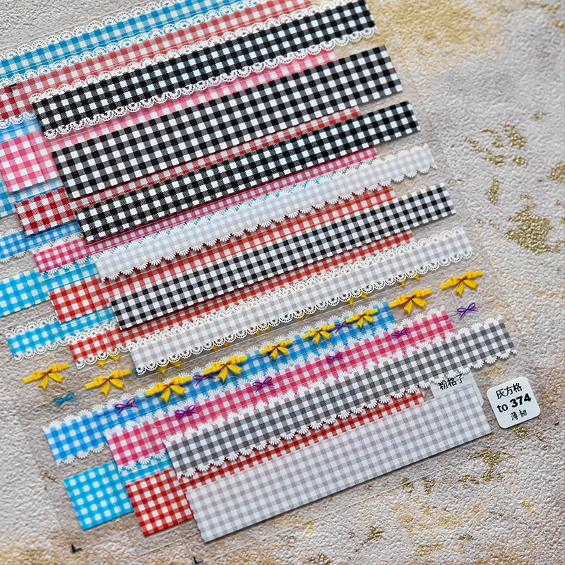 2021 nueva pegatina adhesiva de flor en blanco y negro ultrafina simple de estilo japonés etiqueta engomada de uñas de papel en línea popular encaje a cuadros