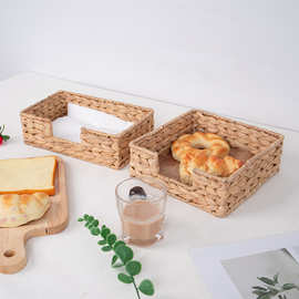 水葫芦草编织餐巾盒桌面杂物整理篮家用仿藤编纸巾盒厨房收纳筐