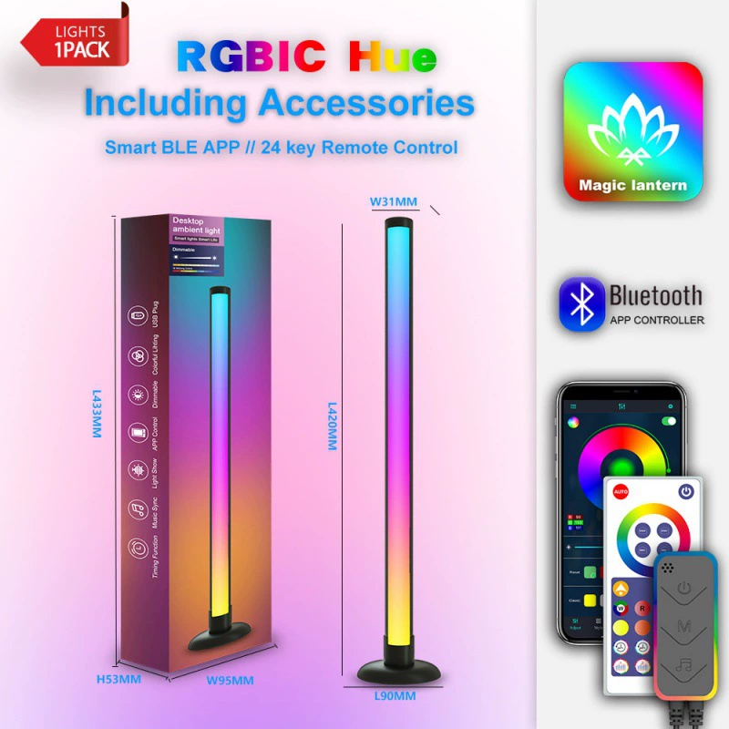 Светильник Juschlit с музыкальным сенсором RGBIC, Bluetooth и Wi‑Fi, 40 см, настольный/напольный