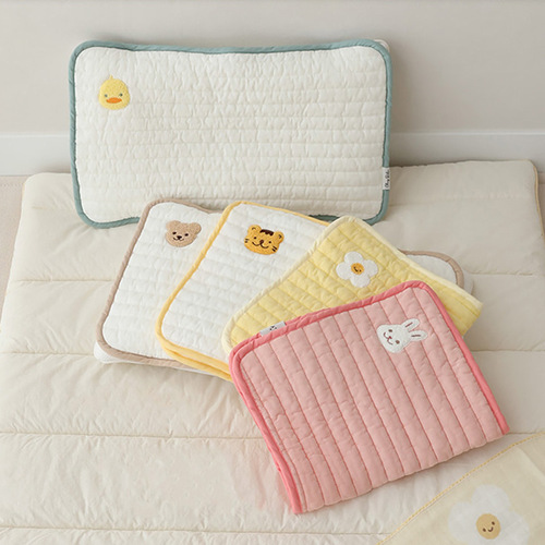 Ins style Korean quilted pillow newborn cute embroidered colorful four seasons pillow cover baby pure cotton breathable flat pillow