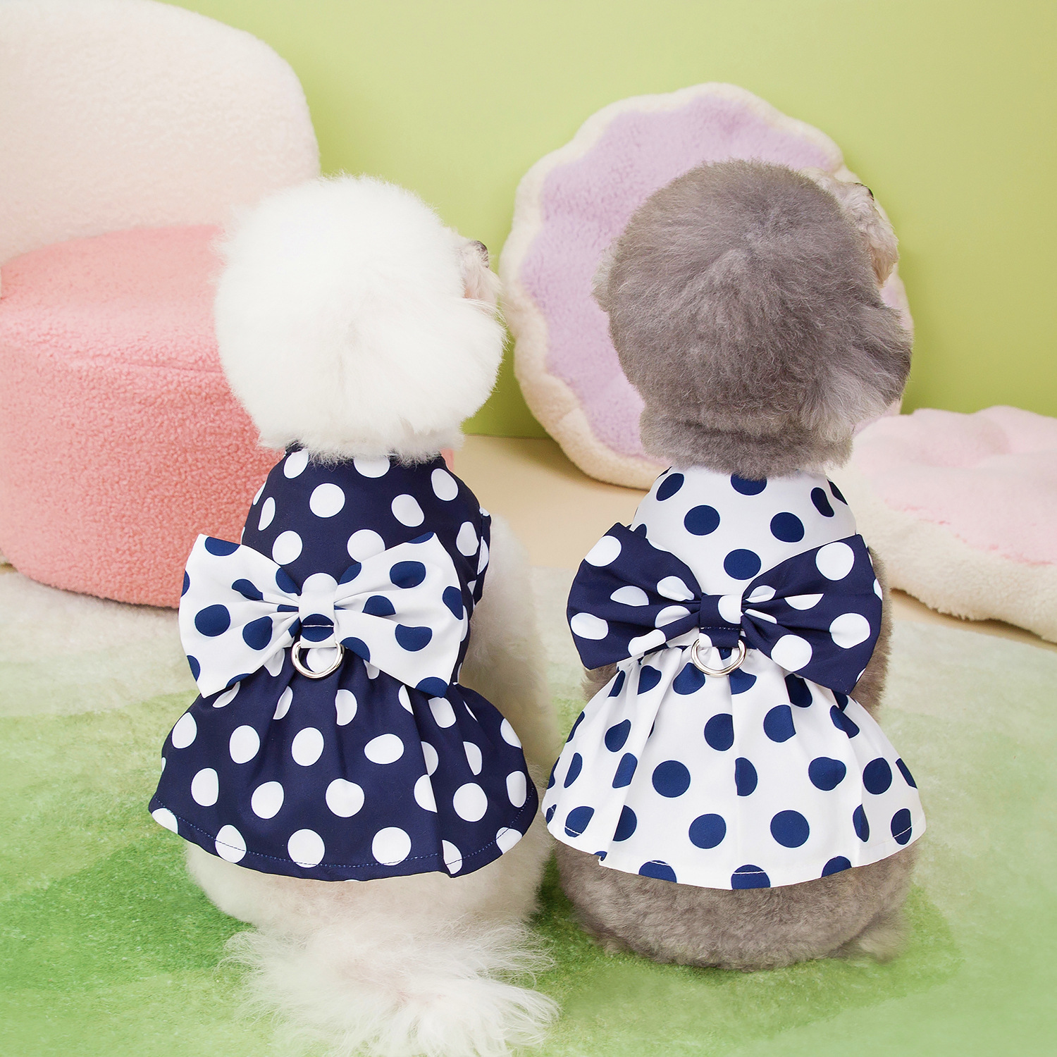 Summer thin wave vest skirt with traction rope pet cat dog clothes…