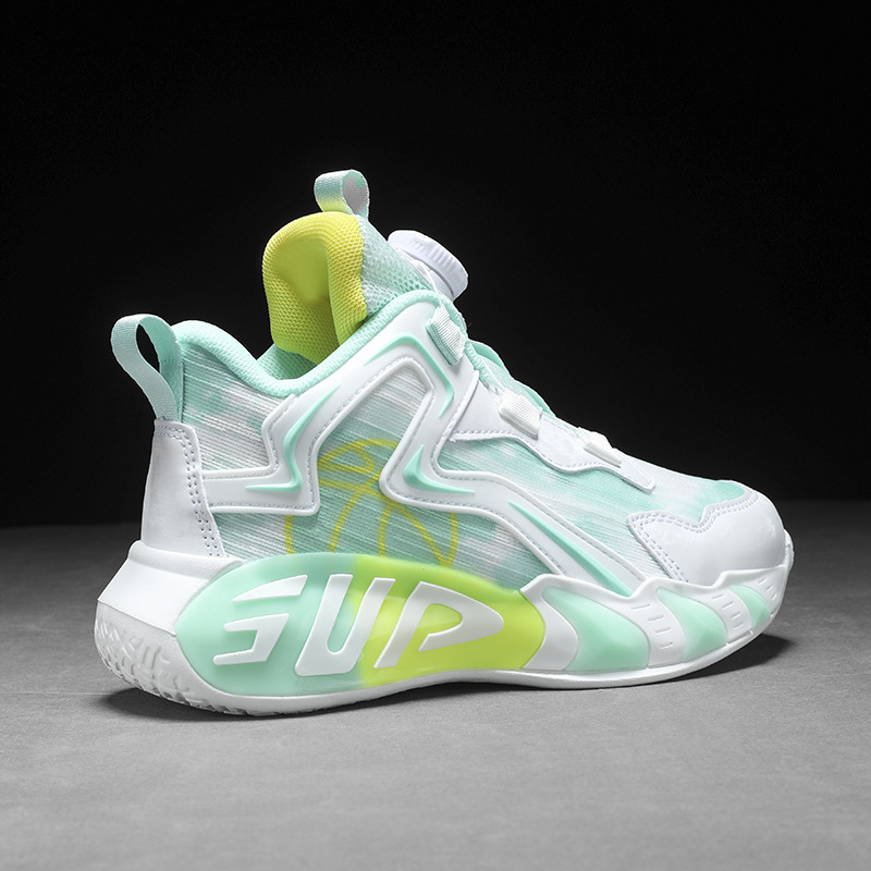 Zapatos para niños, zapatos de baloncesto para niños, primavera y verano, nuevos zapatos para correr transpirables de malla, zapatos deportivos con botones para niños de mediana edad, marea