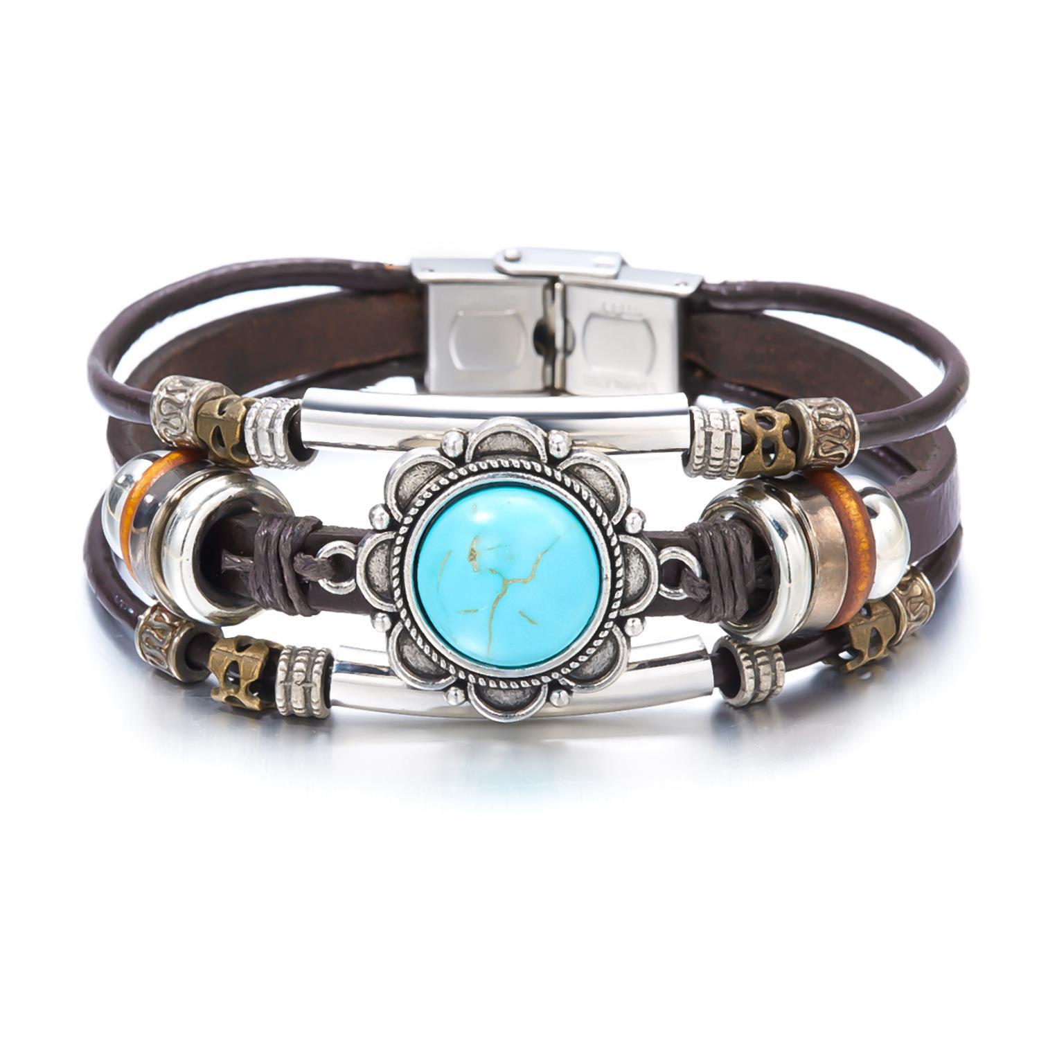 Retro Simple Style Flower Pu Leather Alloy Artificial Crystal Unisex Bracelets display picture 4