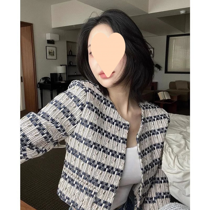 French-Style Color-Block Striped Chanel-Inspired Jacket 2025 Spring and Autumn New High-End Elegant Socialite Versatile Short Top