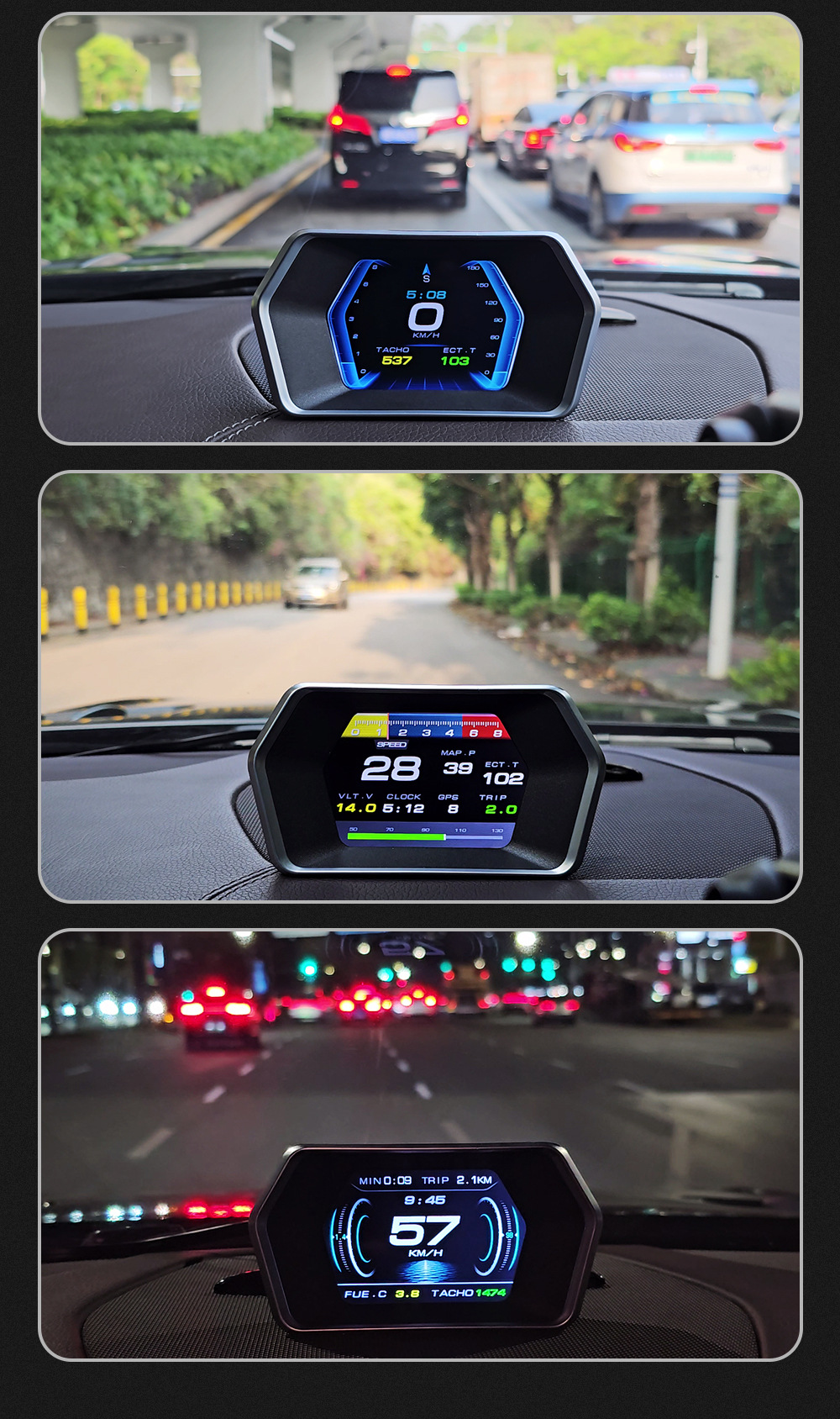 Cross-border HUD Head-Up Display OBD+GPS Car LCD Speedometer RPM Fuel Consumption Water Temperature Multi-Function Dashboard