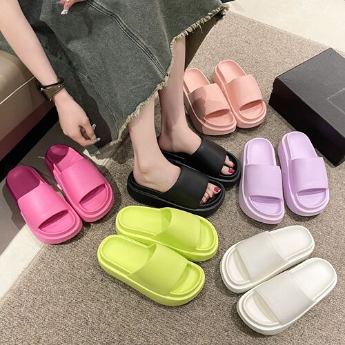 EVA Thick Sole Slides for Women, Summer 7CM Versatile Outdoor Wear Heels, Soft Sole Home Beach Cross-border Cool Slides Wholesale
