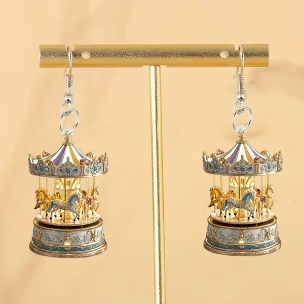 [Valentine's Day Earrings] Cross-Border Hot-Selling Crystal Carousel 2D Acrylic Earrings Romantic Small Gift Earrings