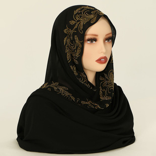 Cross-Border New Handmade Rhinestone Lace Chiffon Long Scarf Versatile Fashion Ethnic Style Women's Head Wrap Shawl Scarf