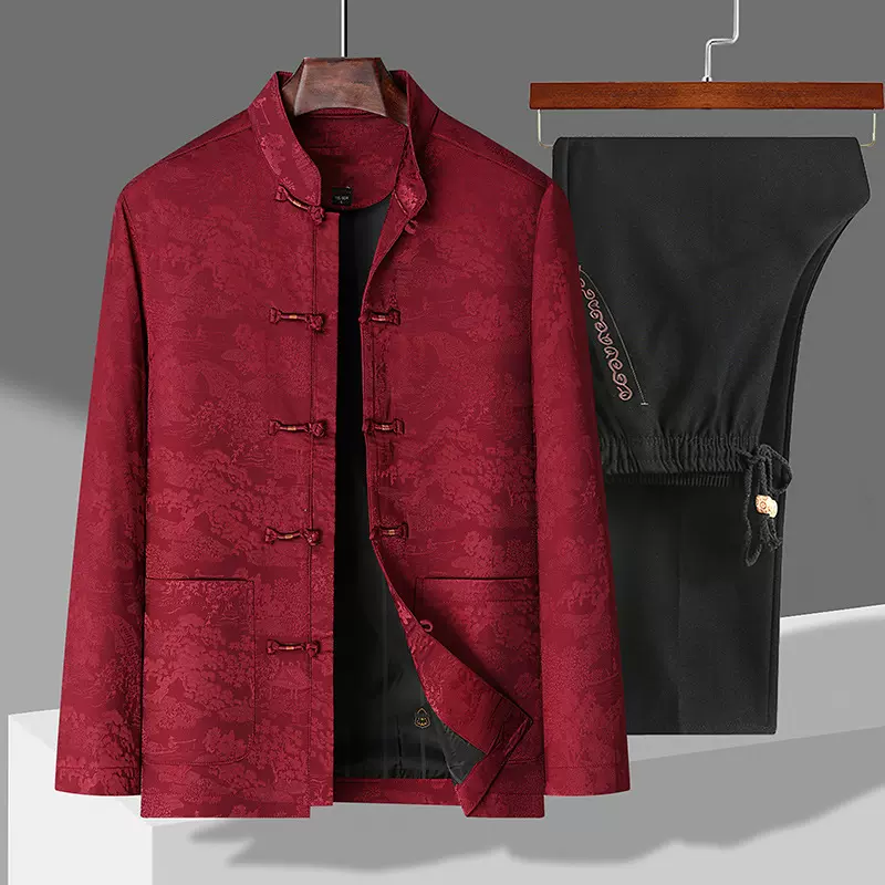 老人唐装男棉袄爸爸冬装外套中老年爷爷加绒加厚棉服生日过寿衣服