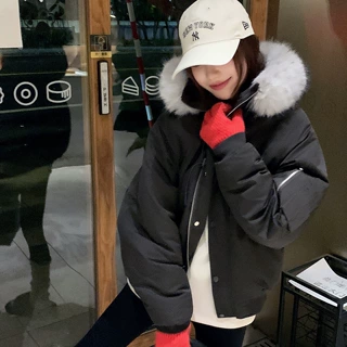 冬季2026美式大感棉衣加厚短款连帽毛领设计棉服新款派克服外套女