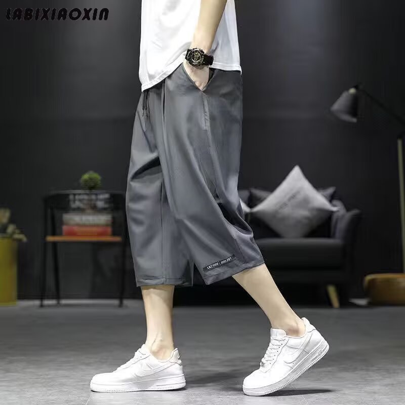 Men's Summer Youth Sports Casual Straight-Leg Sports Cropped Pants, Classic Fashion Versatile Thin Casual Pants