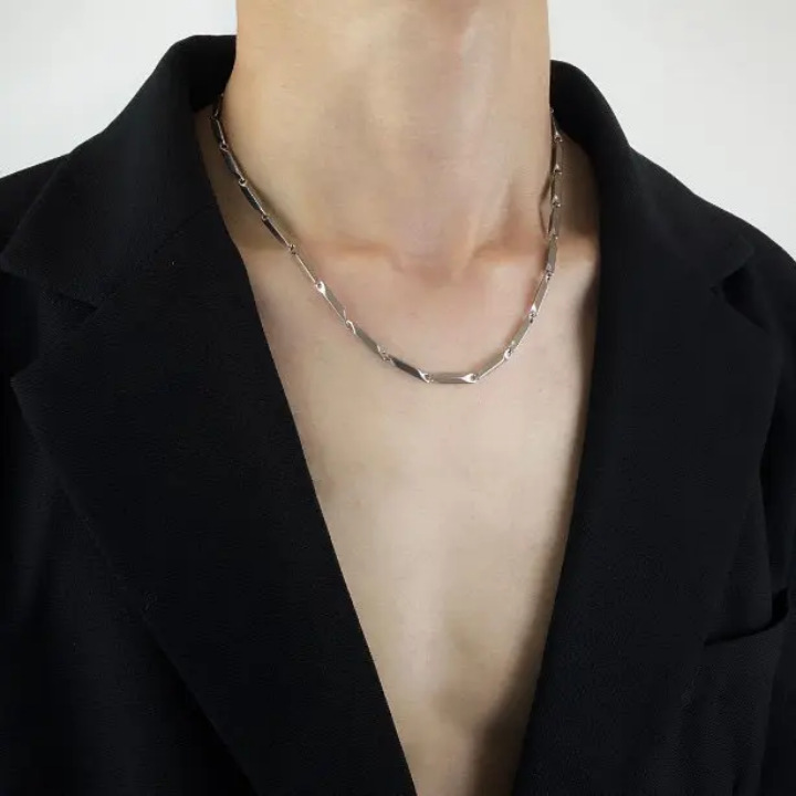 Minimalist Geometric Titanium Steel Chain Necklace For Men_voghion.com