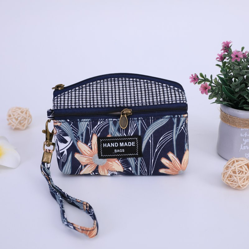 New Fabric Coin Purse, Fresh and Sweet Pastoral Flower Double-Pull Fabric Coin Purse, Supports Drop Shipping