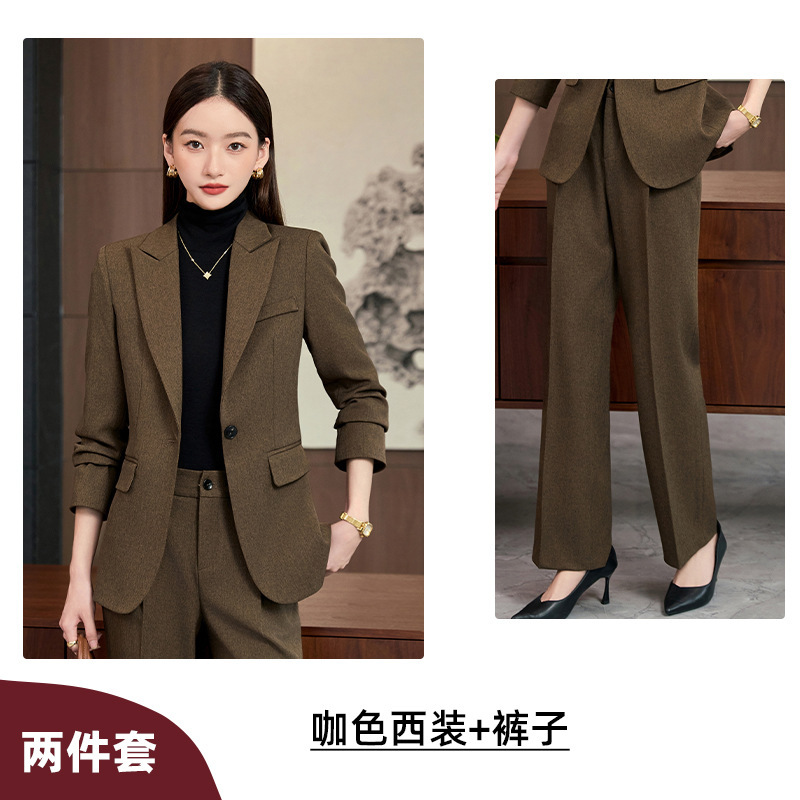高端咖色毛呢职业西服套装女秋冬2025新款气质通勤正装马甲西服三|undefined