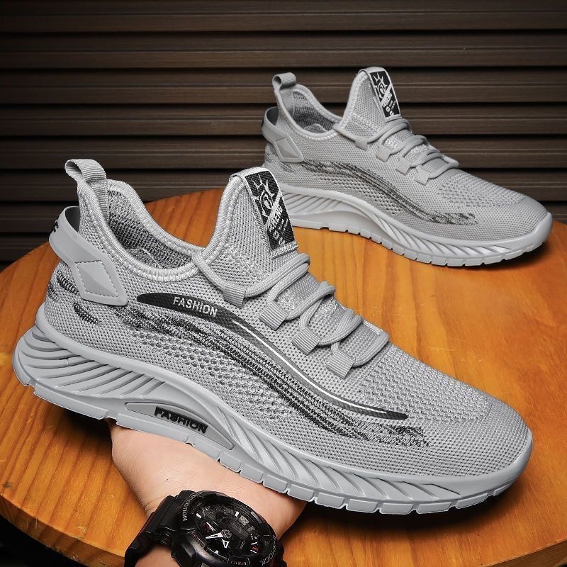 Chaussures de course respirantes Flyweave pour hommes, été, semelle souple, chaussures décontractées en maille, blanches et noires, à lacets, polyvalentes, pour jeunes_voghion.com
