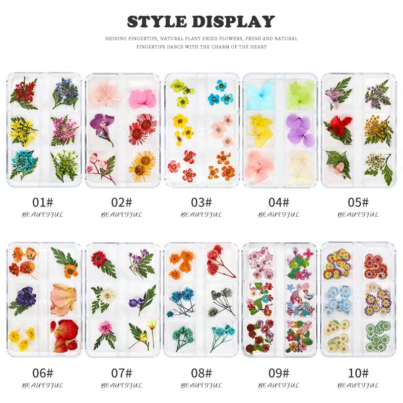 Clavo japonés flor seca traje tridimensional flor estrellada pétalos DIY uñas flor seca pulpa de madera pieza de joyería al por mayor