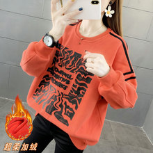 欧货加绒正版卫衣圆领长袖字母宽松阔版套头休闲冬装女装上衣潮牌