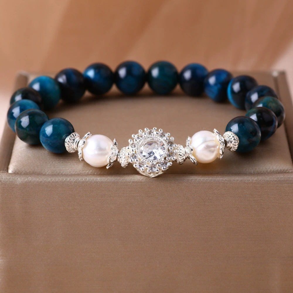 Оптовая продажа браслета с кристаллами тигрового глаза Morlan, имитацией пресноводного жемчуга и подвеской с бриллиантами, 8 мм, для храма