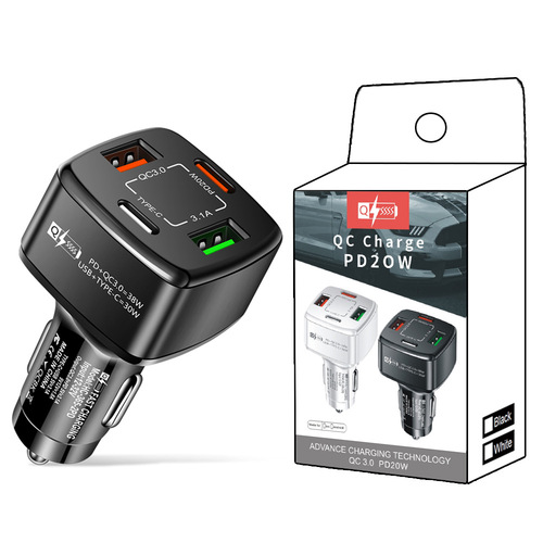 4-in-1 38wPD+qc3.0 3.1A 2USB+Type-c fast charging car charger dual line car charger