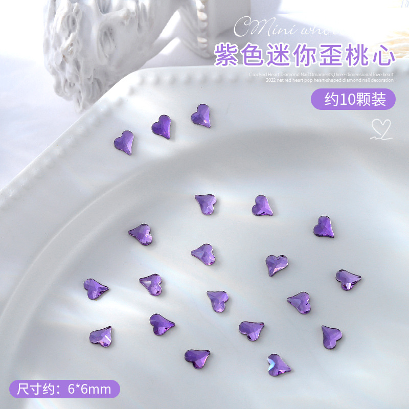Arte de uñas Crooked Heart Diamond Flat Crystal Love Diamond Mini tamaño pequeño diamante de color mágico Super Flash diamante plano 10 piezas tienda mixta image 12
