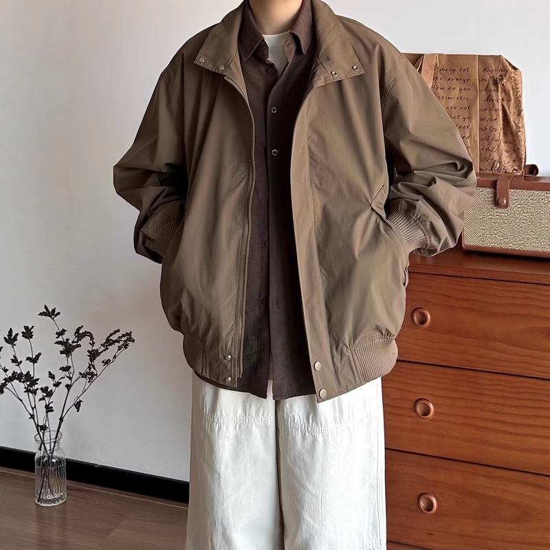 美拉德简约飞行夹克男春秋季美式立领宽松棒球服cleanfit情侣外套|undefined
