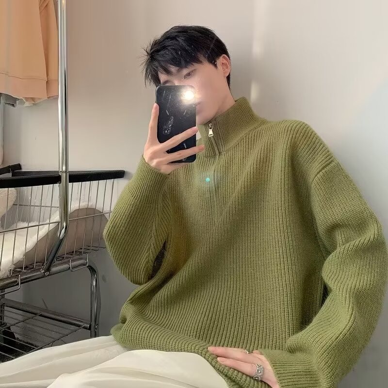 2024 nuevo overcoat de punto de cuello redondo de tendencia masculina de otoño y invierno de tamaño grande suéter de alto nivel de viento perezoso