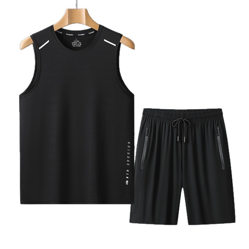 Suit de secado rápido sin mangas para hombres chaleco de hielo suelto pantalones cortos deportivos de verano grande conjunto de camiseta universal