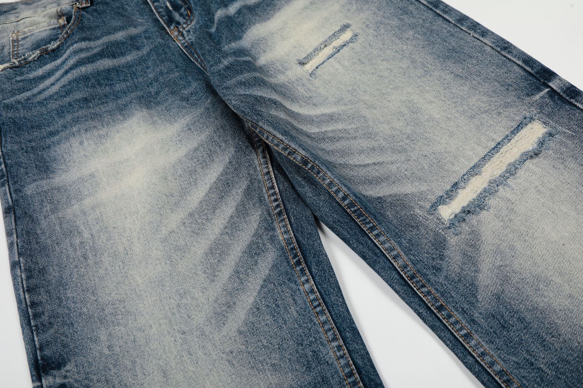 Men's High Street Style Jeans Loose Fit Retro Denim Whisker Texture Washed Feel_viptrois.com