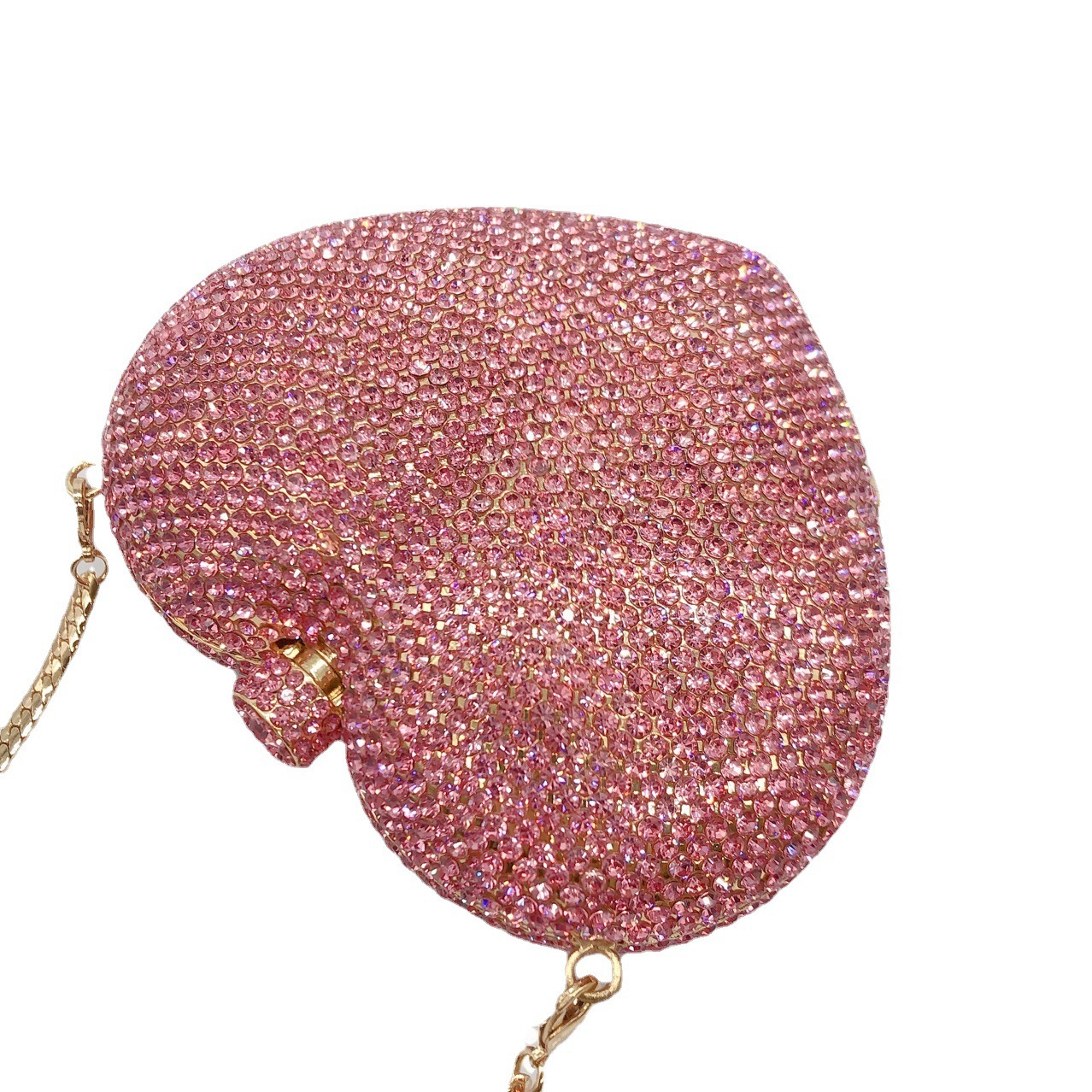 Bolsa de cena con diamantes transfronterizos, bolso de mano de diamante puro europeo y americano, bolso de cristal rosa, embrague de corazón.