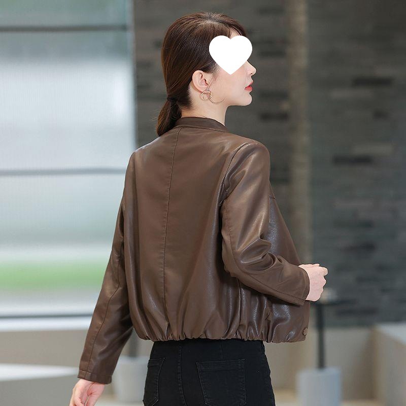 Loose Slimming Leather Jacket for Women, Short Coat 2023 Spring and Autumn New Korean Version Petite Casual Pu Motorcycle Jacket