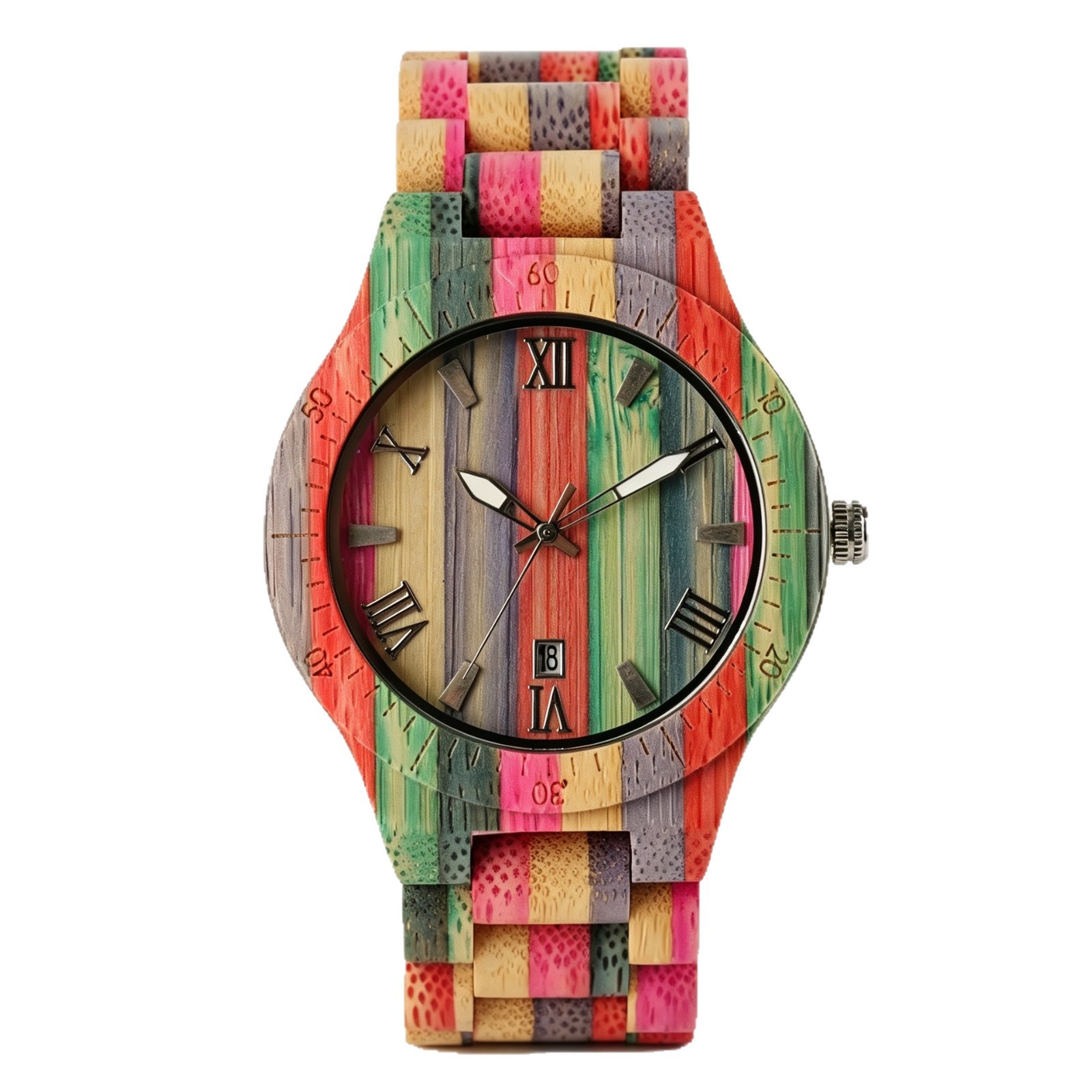 男女士石英手表彩色木表罗马字时尚简约情侣腕表跨境wooden watch