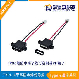 Type-C平耳防水焊线带线母座线长可定制6级防水带PH2.0端子连接器