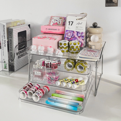 Desktop perfume storage rack dressing table cosmetics storage box acrylic light luxury ins transparent ladder display rack