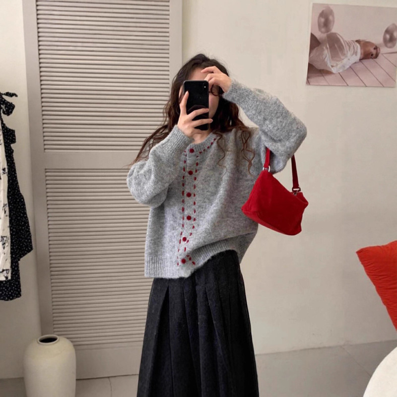 法式复古2025秋冬新款软糯针织衫开衫女慵懒设计感羊驼绒毛衣外套|undefined
